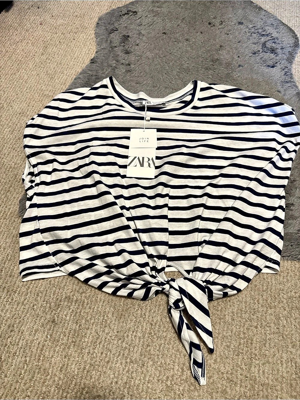 Zara Striped Tie-Front Top in Blue & White Size Large NWT